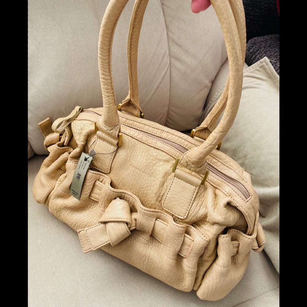 Adrienne Vittadini beige leather satchel purse list $228
